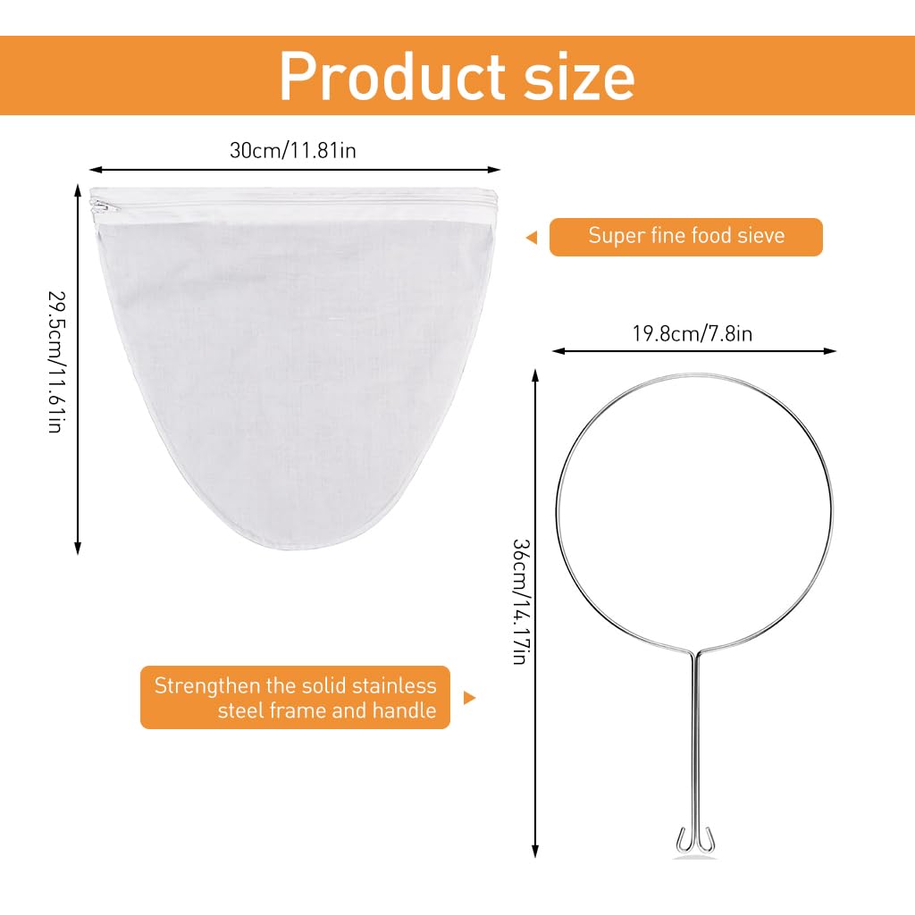 Supvox Kitchen Nut Milk Bag Thai Tea Strainer Reuseable Fabric Straining Bag with Stainless Steel Handle Detachable Straining Bag Design Utility Straining Bag for Milk Tea, Cheese-Making