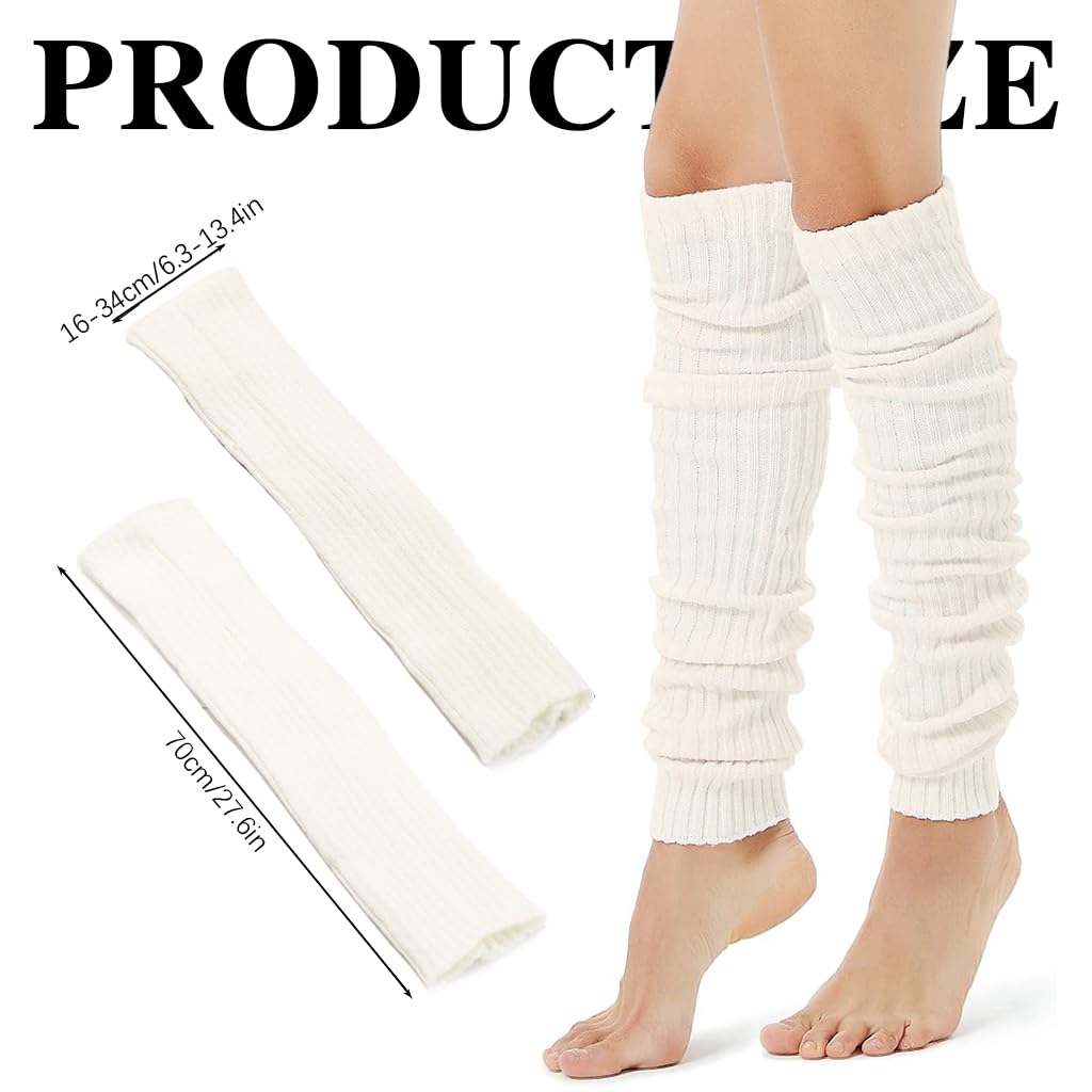 Venzina® 27.5in Leg Warmers for Women White Knee-high Winter Leg Warmers y2k Knit Long Socks for Women Thermal Cotton Stocking for Girls Teens Leg Warmer