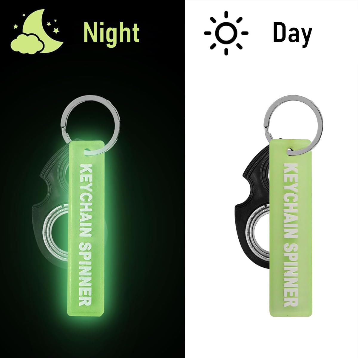 Zibuyu Key Chain for Anxiety Relief with Glow in the Dark Whirling Metal Charm | Gift for Men and Women