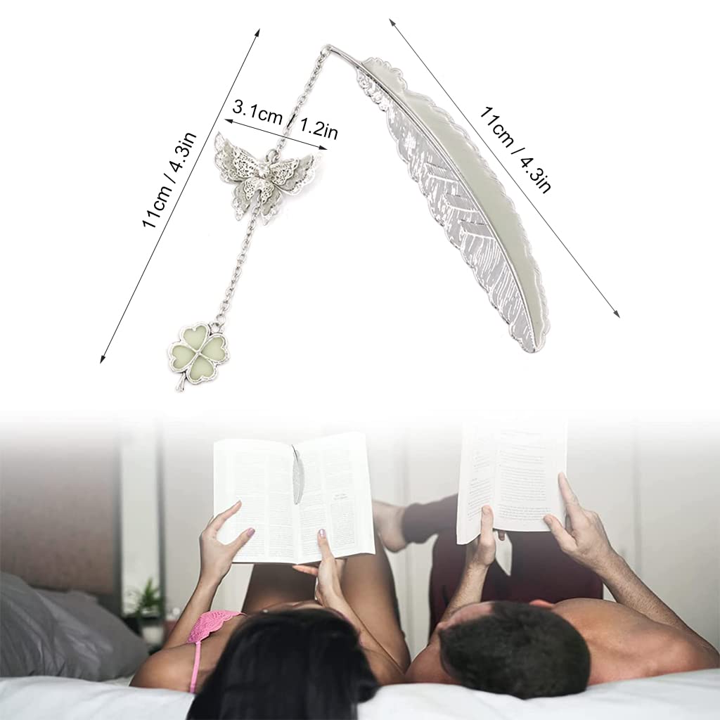 HASTHIP Metal Feather Bookmark for Books with Glow in the Dark 3D Butterfly 2PCS Gift Set
