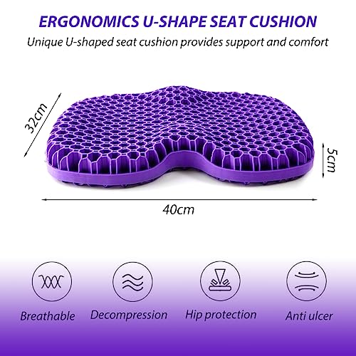 STHIRA® Car Seat Cushion for Chair, Gel Seat Cushion Breathable Gel Car Seat Cushion Hive Seat Cushion Seat Booster Pad Booster Cushion for Car Seat, Chair, All Season Use 3D Gel Cooling Seat Cushion Purple