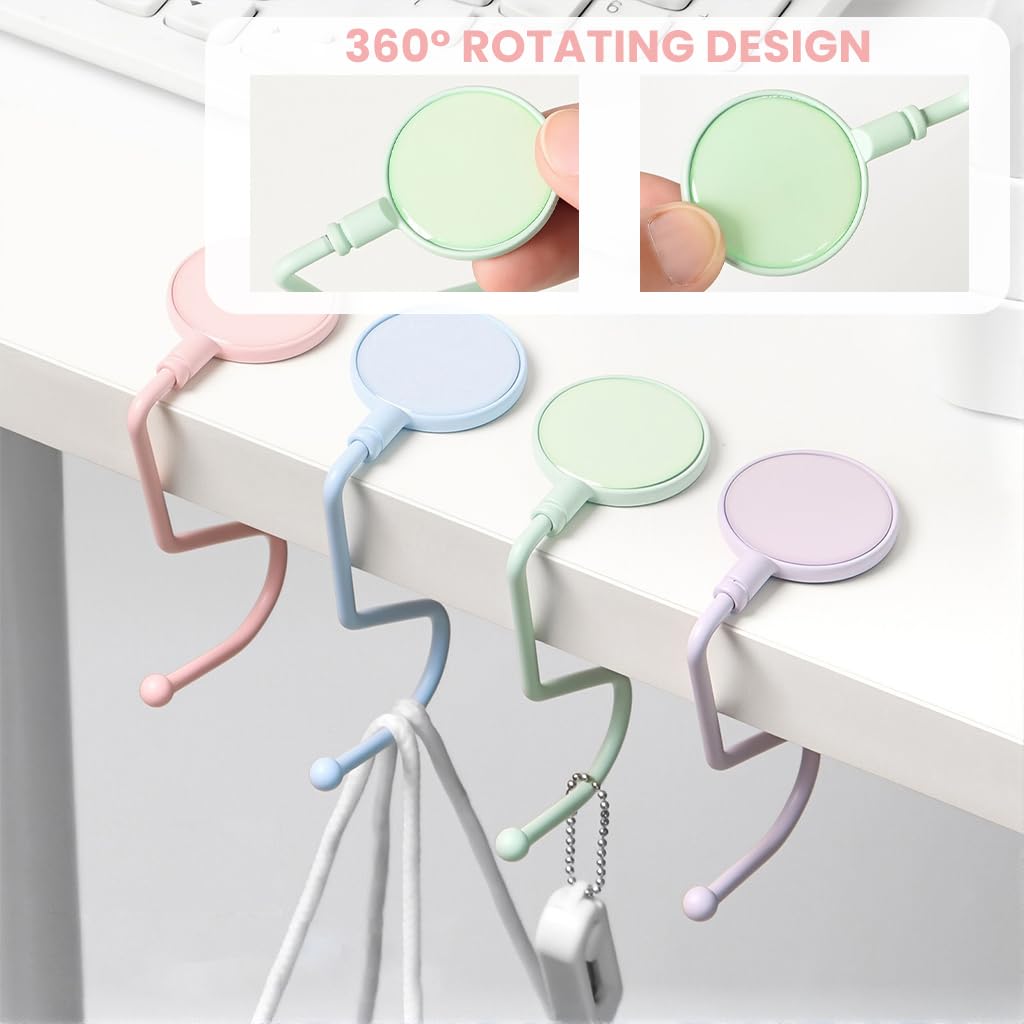 ZORBES Desk Bag Hangers for Table and Office Use with Metal Hooks | 4PCS Multi Color Set