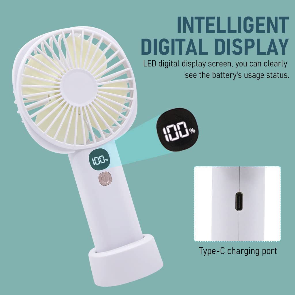 HASTHIP® Mini Portable Fan, 5 Speed Personal Small Fan for Desk Fan with Base, Handheld Fan Pocket Fan Mini Fan Desktop Fan Cool Wind 3000mAh USB Rechargeable Hand Fan for Makeup Indoor Outdoor