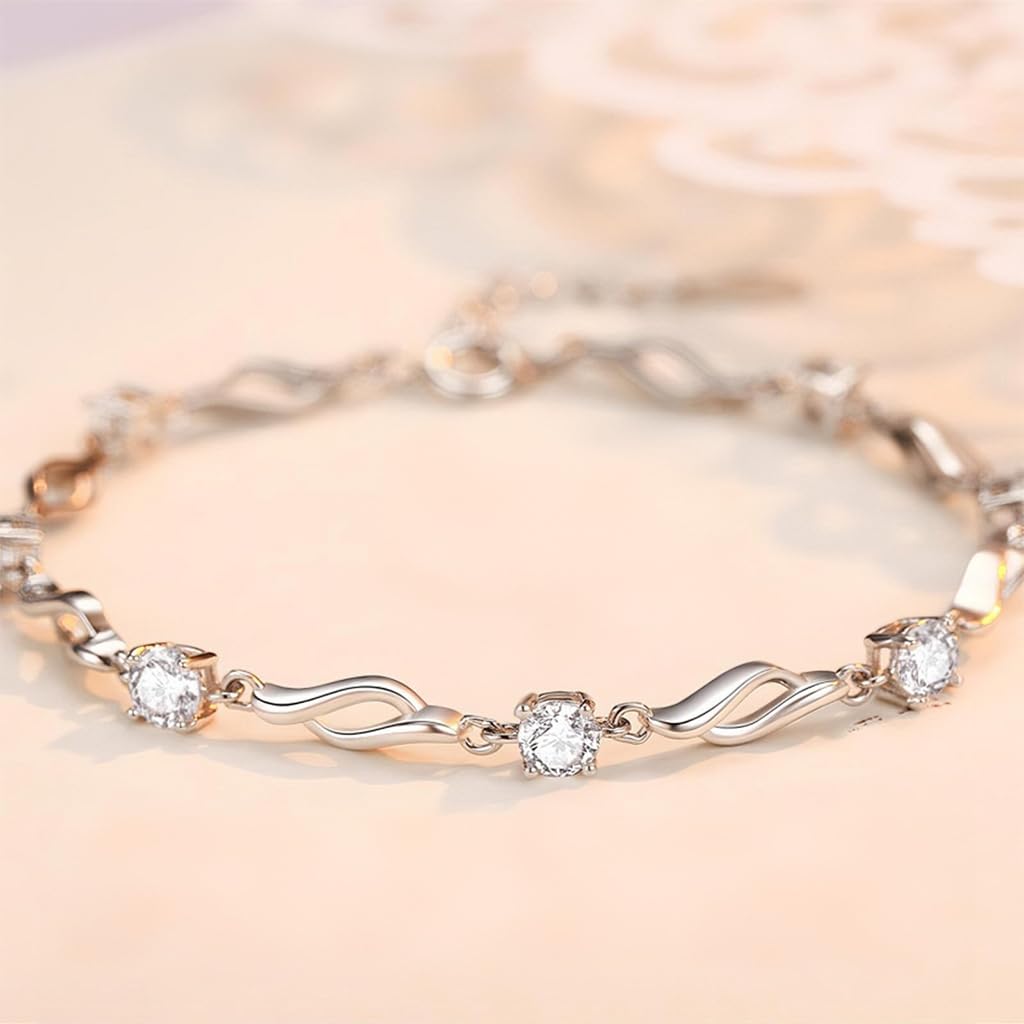 Zibuyu Crystal Bracelet for Women featuring Crystal Inlay and 16+4cm Adjustable Chain | Anti-Tarnish Design