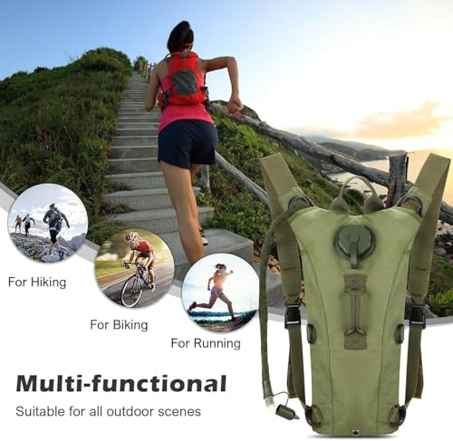 Optifit® Trekking Hydration Backpack with 3L Water Bladder for Men Women Kids Professional Waterproof Tactical Bag for Hiking Biking Running Walking BPA Free Army Green 3PCS