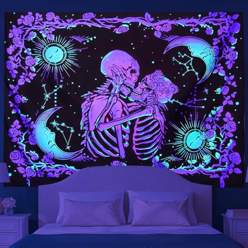 HASTHIP® Zombie Love Aesthetic Tapestry for Room Wall Decoration Tapestry Fluorescence Tapestry Night Glow Bedroom Tapestry Wall Hanging Art for Room Dorm Decor (59inch x 78inch)