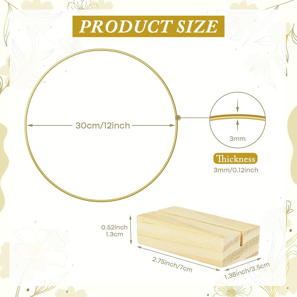 HASTHIP Floral Hoops for Wedding and Party Centerpieces featuring 12 in Metal Rings with Wooden Holders | Set of 6 Gold Table Decor