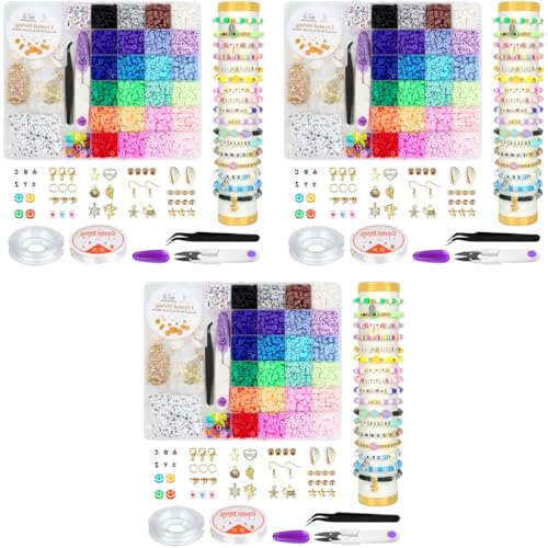 SANNIDHI® Clay Beads for Bracelet Making Kit, 18000PCS 24-Color Flat Polymer Set with Letter Heart Smile Face Gold Charms Tools for Jewelry DIY Crafts Gift for Girls Women