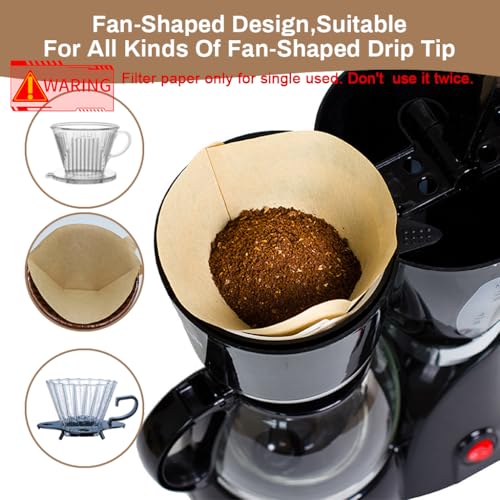 Supvox® 100 Counts Coffee Filter Paper for Brewing Natural Unbleached Wedge-Shaped Disposable Filters Fit for Drip 300PCS