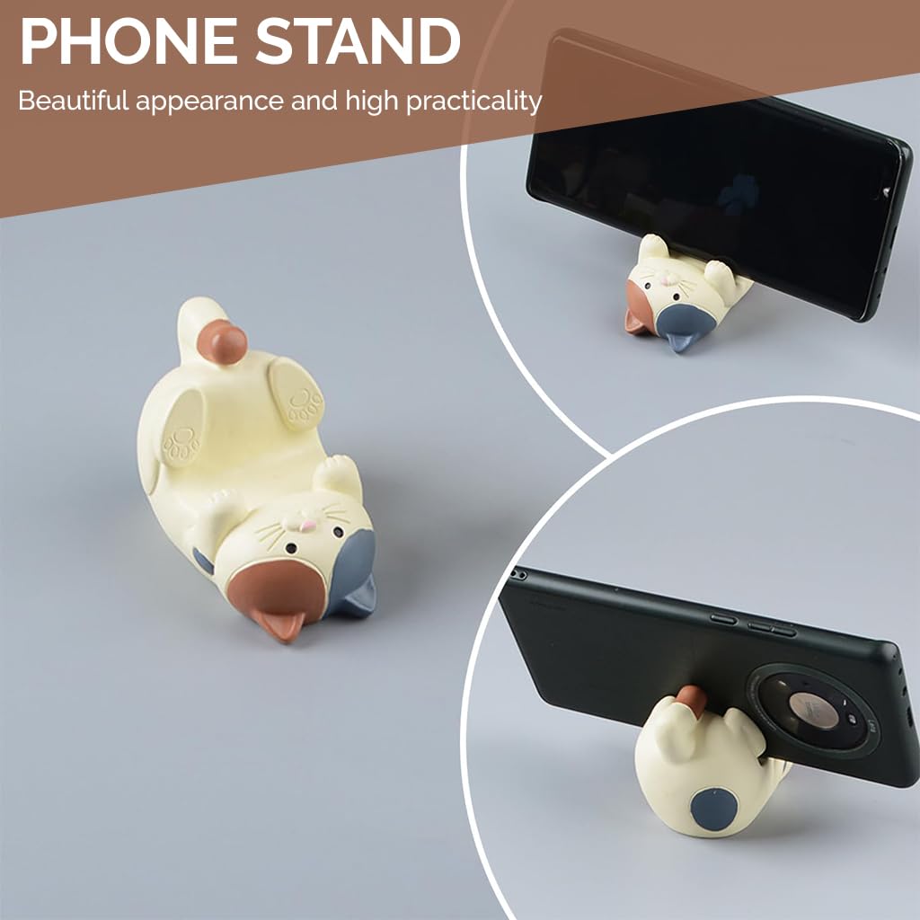 ZORBES Resin Cat Figurine Phone Stand for Desk Decor with Stable Base 3.2×2.4 in | Cute Gift