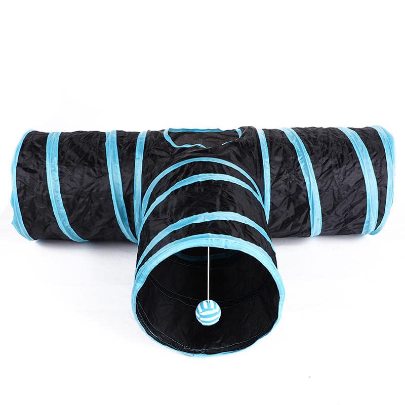ZIBUYU Cat Tunnel Toy for Kittens featuring 3 Way Foldable Design 28cm Arms | Blue Polyester