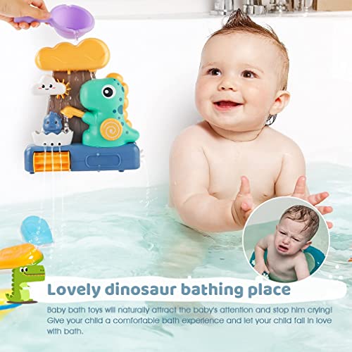 PATPAT® Baby Bath Toys, Fun Dinosaur Water Spray Toy Set Cartoon Bath Toy Sprinkler Toy Suction Cup Design Bathtub Toy Shower Toy for Baby Toddler 1-4 Years Old Bathtime Toy Gift for Toddler