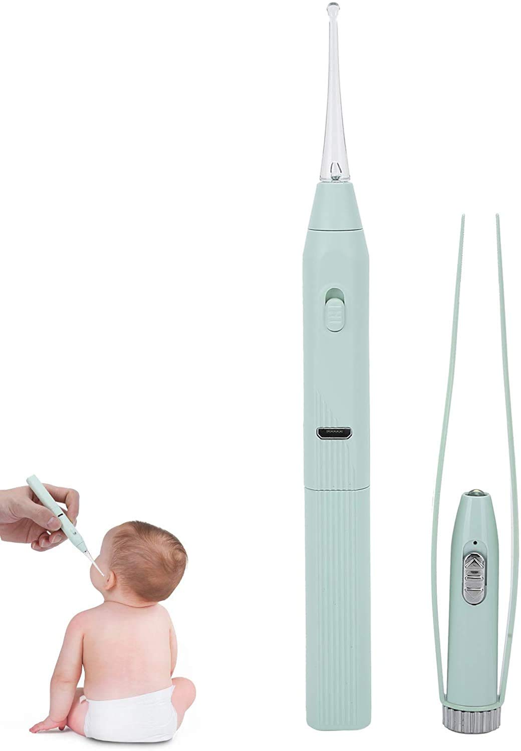 MAYCREATE Ear Cleaner Kit 3 pcs with LED Light and Metal Storage Box for Adults and Kids | Includes Earwax Spoon Tweezers and Nose Clip