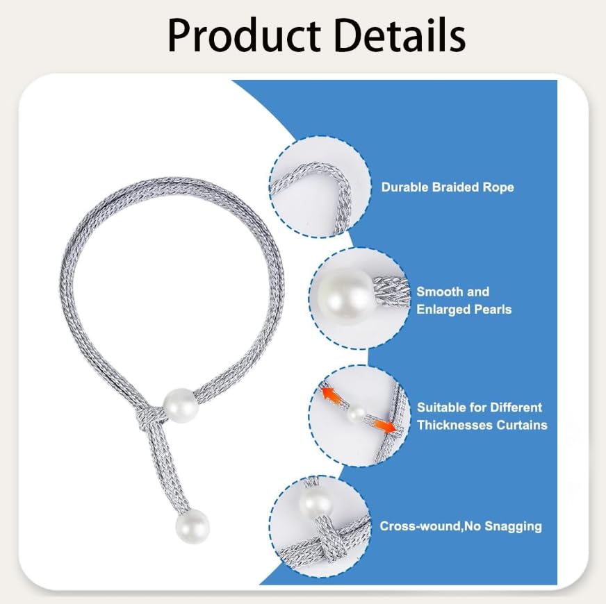ZIBUYU Curtain Tie Backs for Home and Office featuring Adjustable Loop | 6pcs Gray
