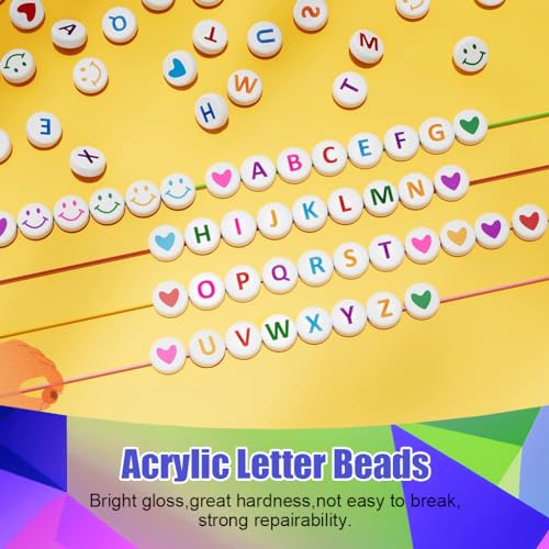 SANNIDHI® 4200PCS Alphabet Beads for Bracelets Colorful 28 Styles A to Z Letter Beads Jewellery Making Kit Smiley Face Heart Friendship DIY Crafts Set