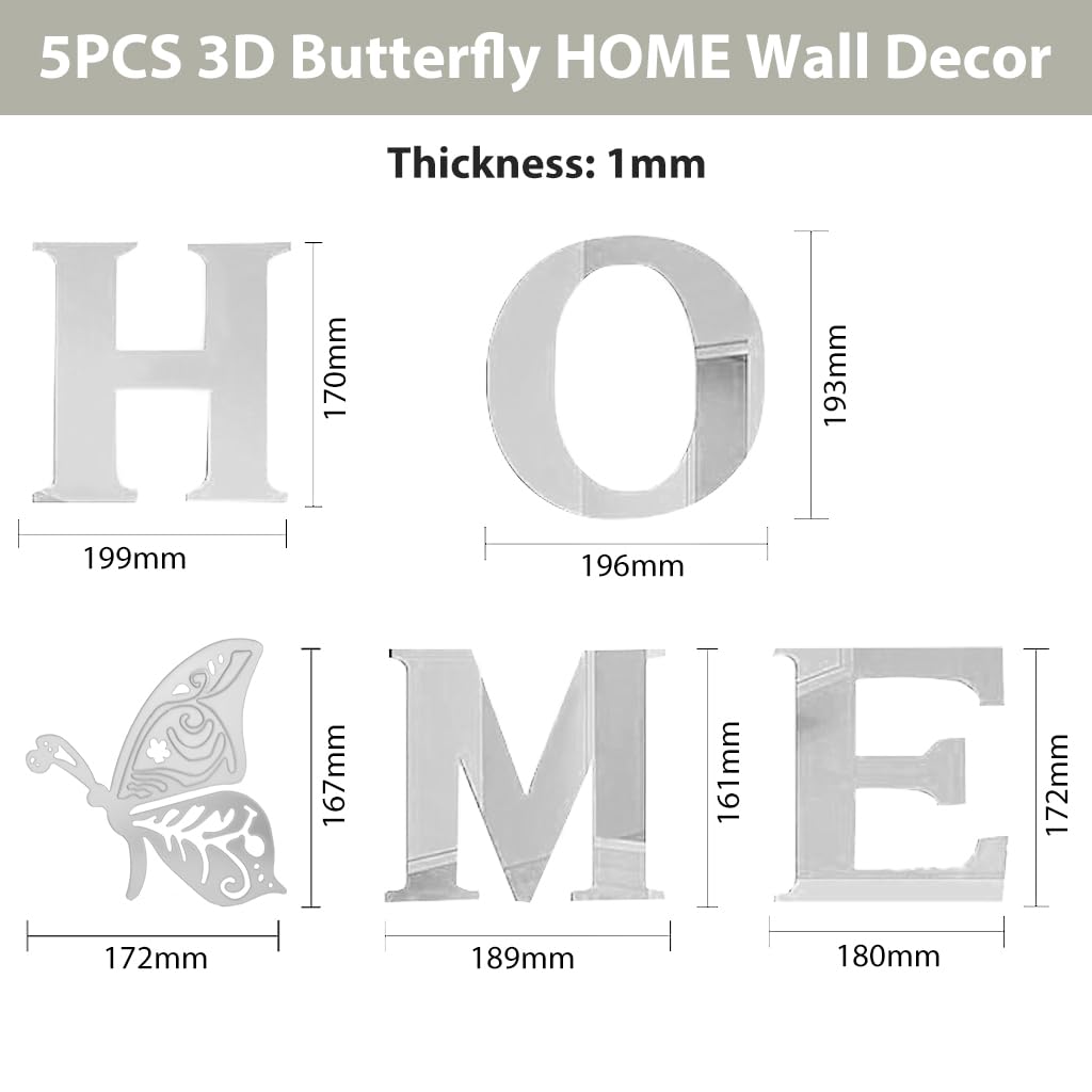 Supvox Wall Sticker for Home Decor featuring Acrylic Mirror Butterfly Design Silver 5 Pcs