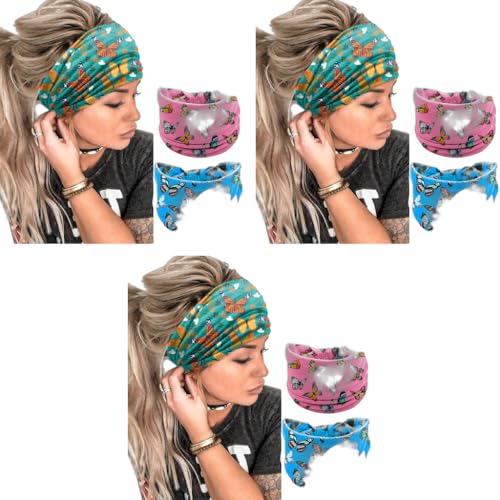 Proberos® Hair Band for Women Sweat-Proof Gym Fitness Soft Wide Headband Running Yoga Sports Bandana Girls 3 Pack Butterfly 3 PCS