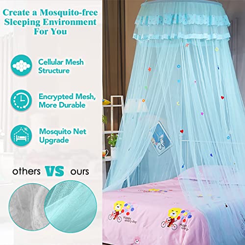 HASTHIP® Mosquito Net for Double Room,Double Bed,Queen Size, Round Ceiling Hanging, Polyester Net, Kids Room Mosquito Net,Lace Edging (Blue)