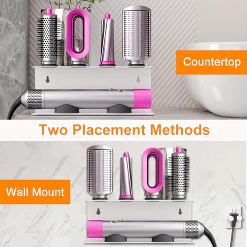 MAYCREATE® Curling Iron Holder Attachments Compatible with Dys*n Airwrap Organizer Stand on Desktop, Hair Wrap Storage Rack Accessories Wall Mounted-White