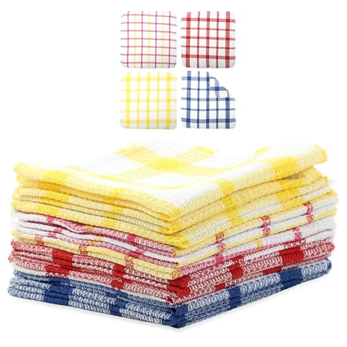 HASTHIP® 12 Packs Kitchen Dishcloths,30x30cm,3 Colors, Fashion Checked Pattern Kitchen Dish Cloths for Washing Dishes Scrubbing Wash Cloths Dish Towels
