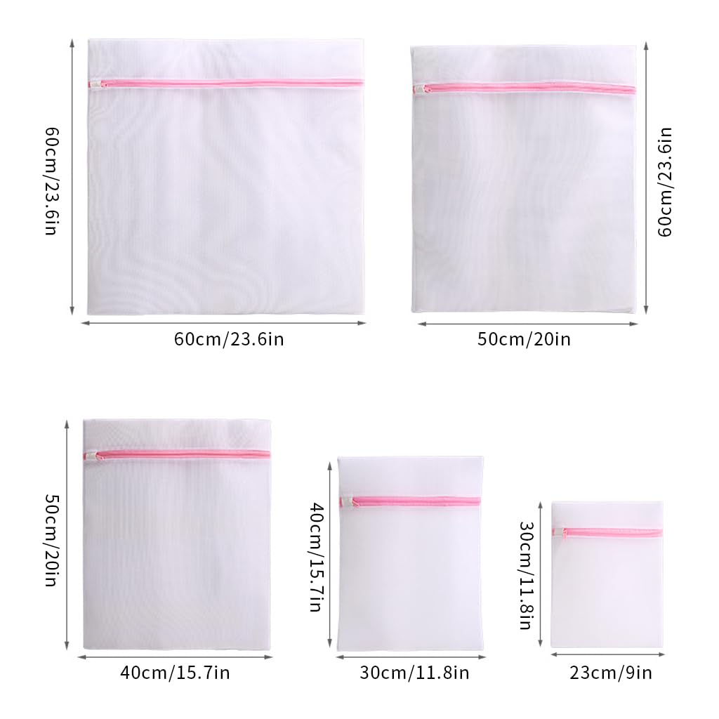 HASTHIP Mesh Laundry Bags for Washing Machine with Zipper Closure 5pcs 23x30–60x60cm