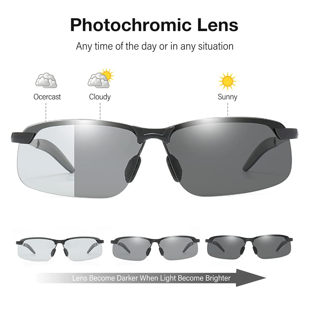 PALAY Polarized Sunglasses for Driving and Fishing with UV400 Photochromic Lens | Zinc Alloy Frame