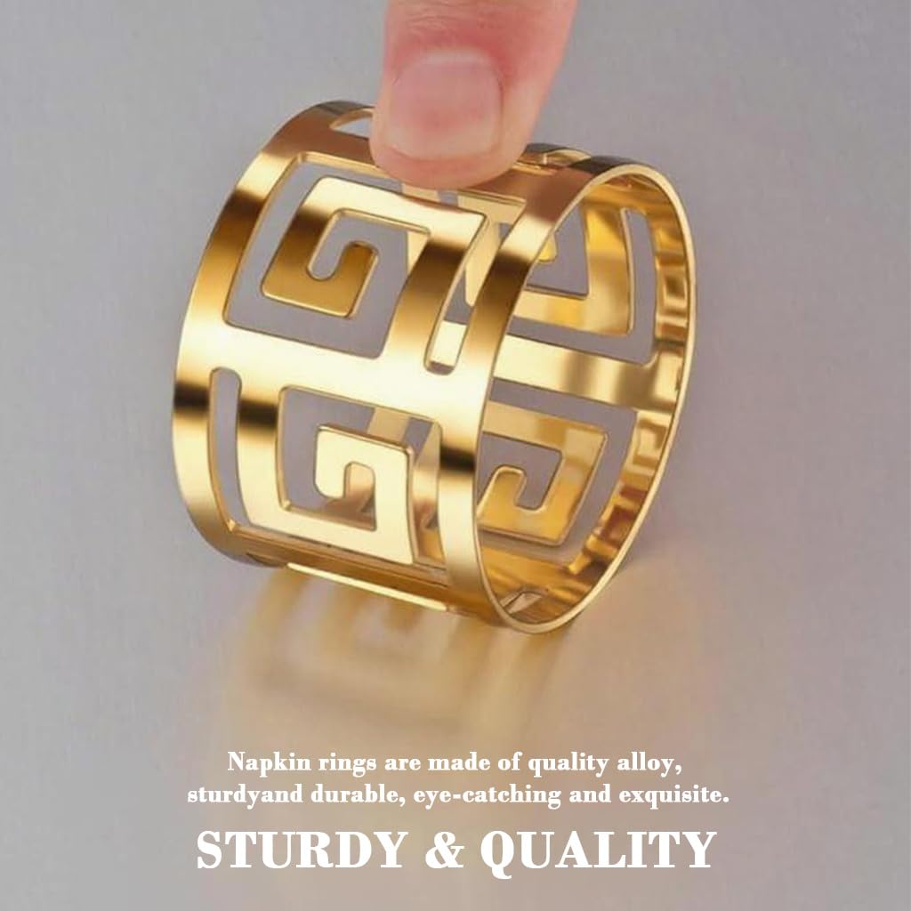 HASTHIP Napkin Ring Set for Wedding and Holiday Table Settings with Hollow Cut Design 12pcs 1.77x1.18in Gold