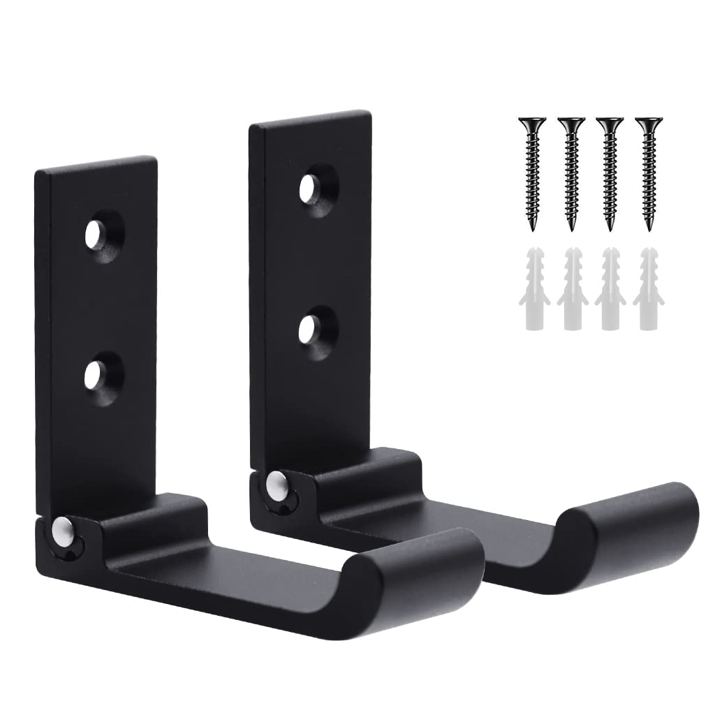 HASTHIP® 2Pcs Folding Coat Hooks, Matte Black Wall Hooks for Hanging Coats Bathroom Towel Hooks Hardware, Heavy Duty Alloy Wall Hooks for Clothes, Bag, Hat, Towel, Bag, Backpack (Black)