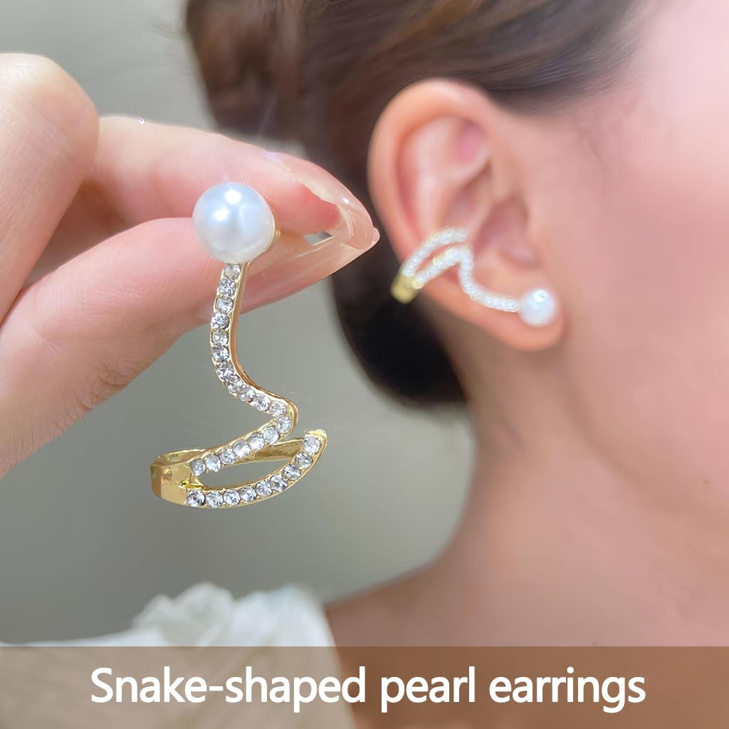 ZIBUYU Pearl Earrings for Weddings with Cubic Zirconia Climber Design | Elegant Gift for Women