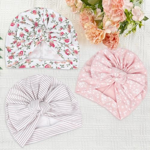 SNOWIE SOFT® 3Pcs Baby Hats for Girls Winter Cap for Kids Winter Hat Set Winter Cap for Baby Girls, Baby Cap Warm Beanie Toddler Stretchy Hat for 0 to 12 Months Newborn Shower Gift, Christmas Gift