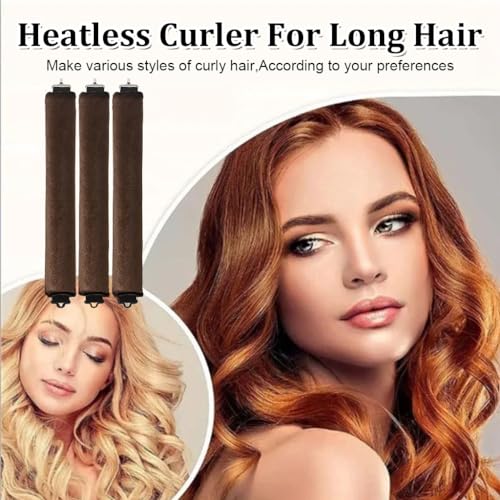 MAYCREATE® Heatless Hair Curler Flexible Curling Rod with Hook Satin Rollers for All Hair Types No Heat Curls to Sleep for Blowout Brown 3 PCS