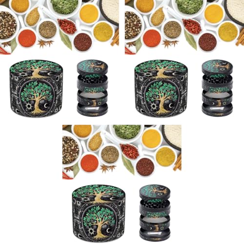 Supvox® Tree of Life Herb Storage Grinder Zinc Alloy Spice Mill with Precision Teeth 4-Layer Design Aesthetic Kitchen Tool for Herbs Spices 3PCS