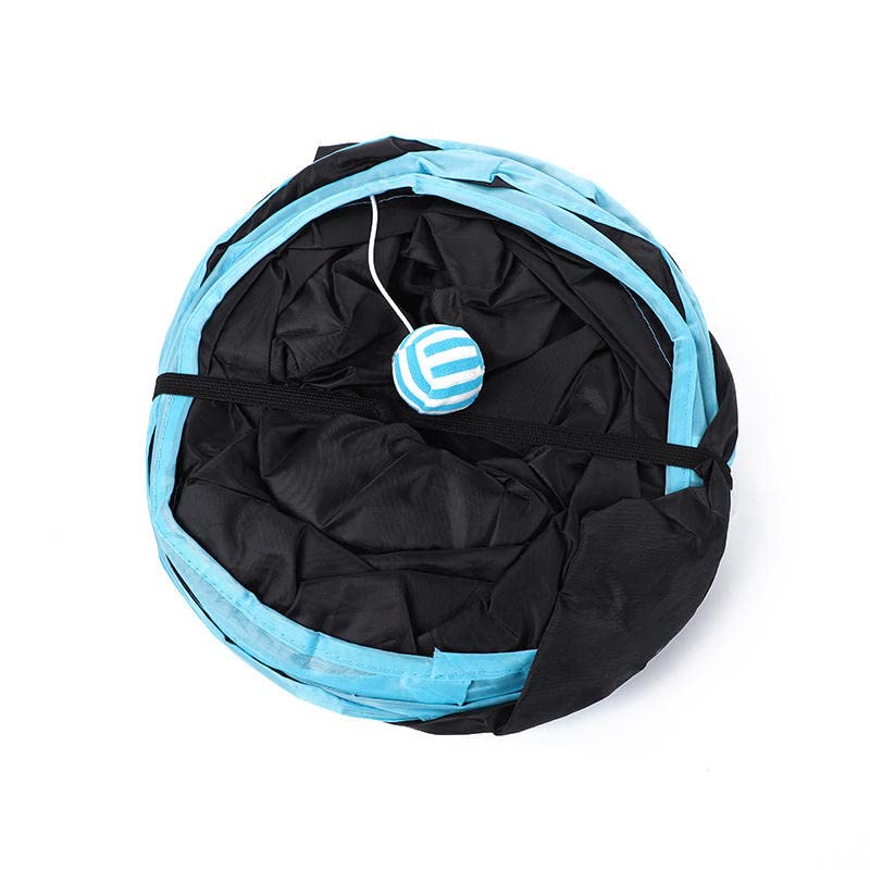 ZIBUYU Cat Tunnel Toy for Kittens featuring 3 Way Foldable Design 28cm Arms | Blue Polyester