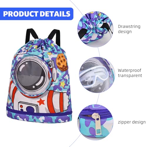 Proberos® Swimming Bag for Kids Waterproof Drawstring Backpack with Shoe Compartment Cartoon Print Polyester Travel Activitiy 3PCS