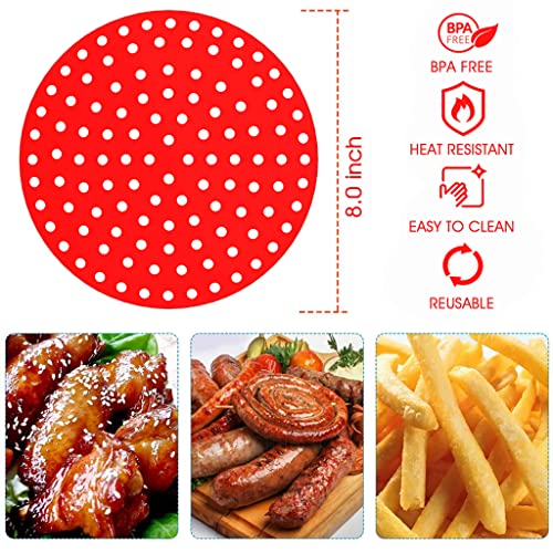 HASTHIP® Reusable Silicone Air Fryer Liners, 8 Inch Non-Stick Easy Clean Air Fryer Accessories, Round Air Fryer Oven Pads Foodgrade Silicone Heat Resistant (1 Red + 1 Black)