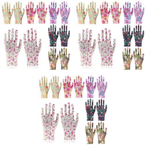 HASTHIP® 6 Pairs Gardening Gloves for Women Fashion Floral Print Nylon Snug Fit Work Full Palm Anti-Slip Utility Protective One Size 3 PCS