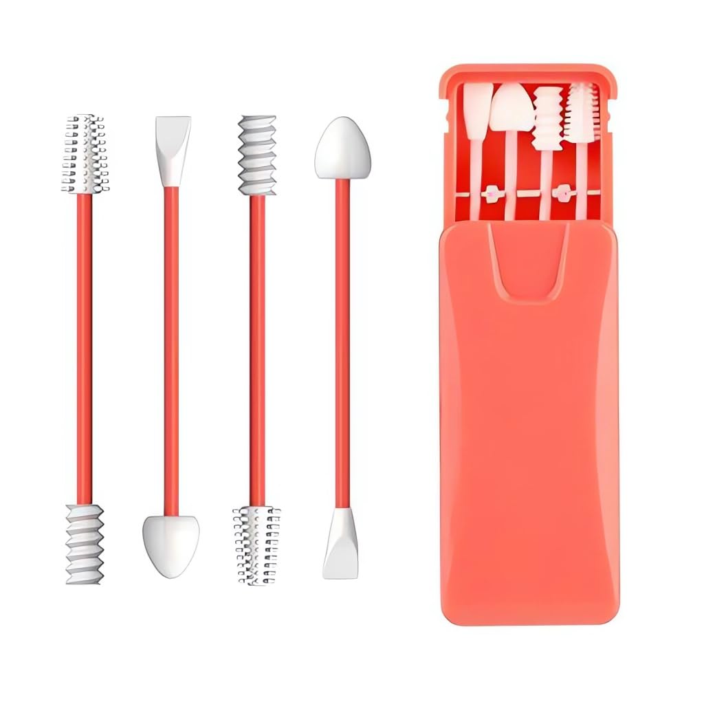 MAYCREATE® 4pcs Reusable Cotton Swabs, Dual Head Silicone Ear Swab and Makeup Swabs Kit with Storage Case for Ears, Baby, Beauty