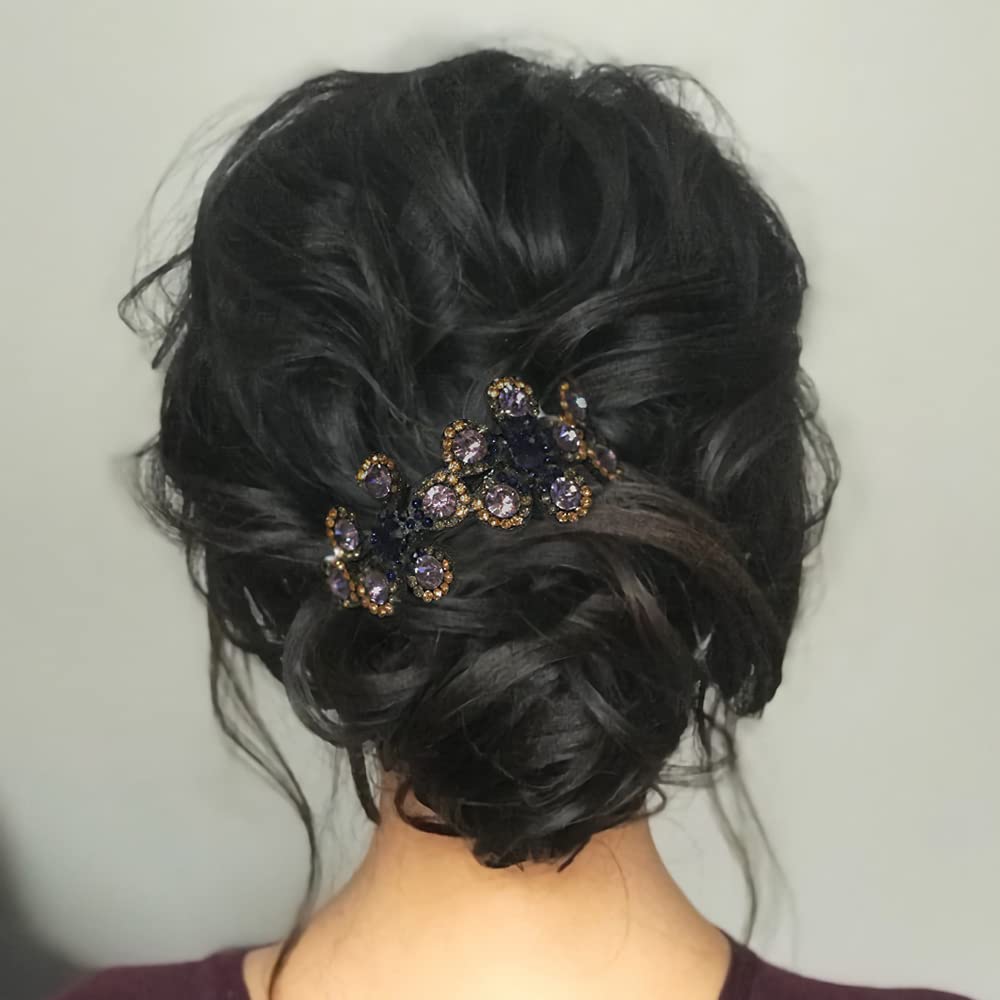 MAYCREATE Magic Bun Hair Clip for Women with Anti Slip Comb and Floral Rhinestones 20cm | Elegant Bridal Hair Accessory