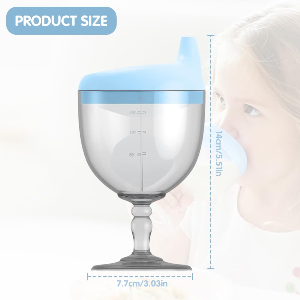 SNOWIE SOFT® Baby Sippy Cup Plastic Wine Glass Sippy Cup, Goblet Cup Beverage Mug Milk Bottle with Lid for Baby Toddlers Kids Creative Baby Drinking Cup for Table Baby Shower Gift Birthday, 150Ml Blue