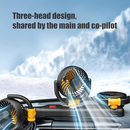 STHIRA® 12V Electric Car Cooling Fan 360 Rotatable Triple Heads Air Circulator Manual Rotation 2 Speed Cigarette Lighter Plug Powerful Airflow for Vehicles RVs SUVs 3PCS