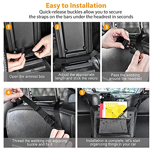 STHIRA® Easy Car Storage Mesh Pouch Between Seats,Car Storage Mesh Bag With Multi Compartments for Daily Essentials, Quick Release Buckle Installation, Polyester Material, Reinforced Stitching