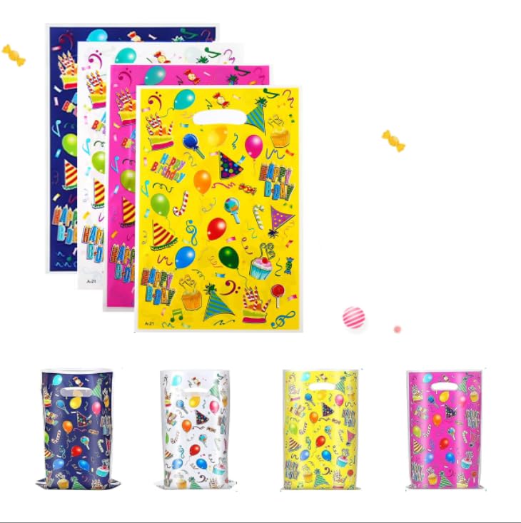 Zibuyu Gift Bags Medium Size for Party Return Gifts with 40pcs 16.3×25.5cm Foil Design | Kids & Adults