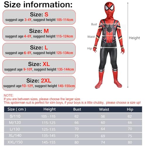GUSTAVE® Spiderman Costume For Kids 3D Prints Spider Man Set 10-12 Years Gift Party Halloween Size M Suggest Height 145-155Cm Black Red Down 2 PCS