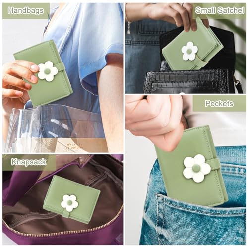 PALAY Girls Wallet Women Wallet PU Leather Card Holder Girls Wallet Cute Flower Snap Button Wallet with Lovely Heart Shaped Photo Window Gift Wallet for Girls Christmas Gift, Green