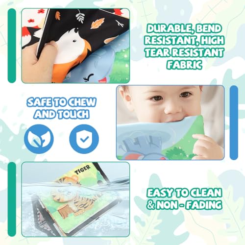SNOWIE SOFT® Baby Cloth Book with Mirror 3D Animal Cartoon Books for Babies 0 to 3 Years Built in Squeaky Device Montessori Busy Board Tummy Time Early Learning Activity Toys 3PCS