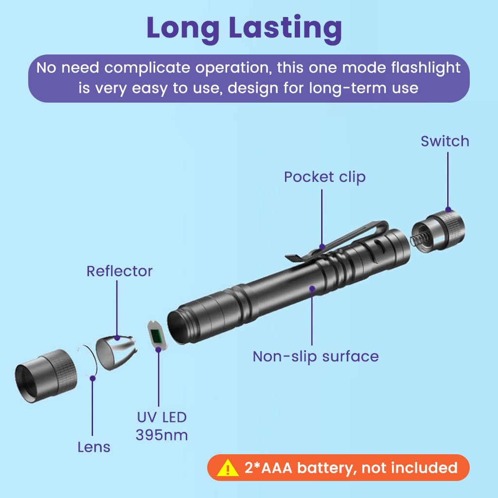 ELEPHANTBOAT UV Pen Light for Pet Urine and Scorpion Detection featuring 395nm Beam | Waterproof Aluminum Alloy Flashlight