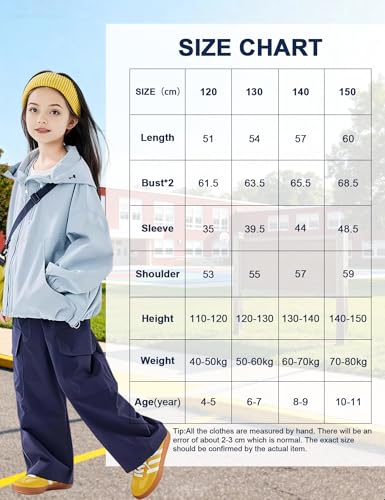 Venzina® Kids Outdoor Jacket, Fashion Hiking Jacket Windproof & Splashproof Zippered Hoodie, Dual Pocket Design, Elastic Cuff, Autumn Spring Outdoor Coat for Girls & Boys,