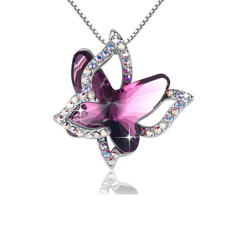 Zibuyu Butterfly Birthstone Crystal Necklace for Mother’s Day and Birthday Gifts | Purple Jewelry for Women and Daughters