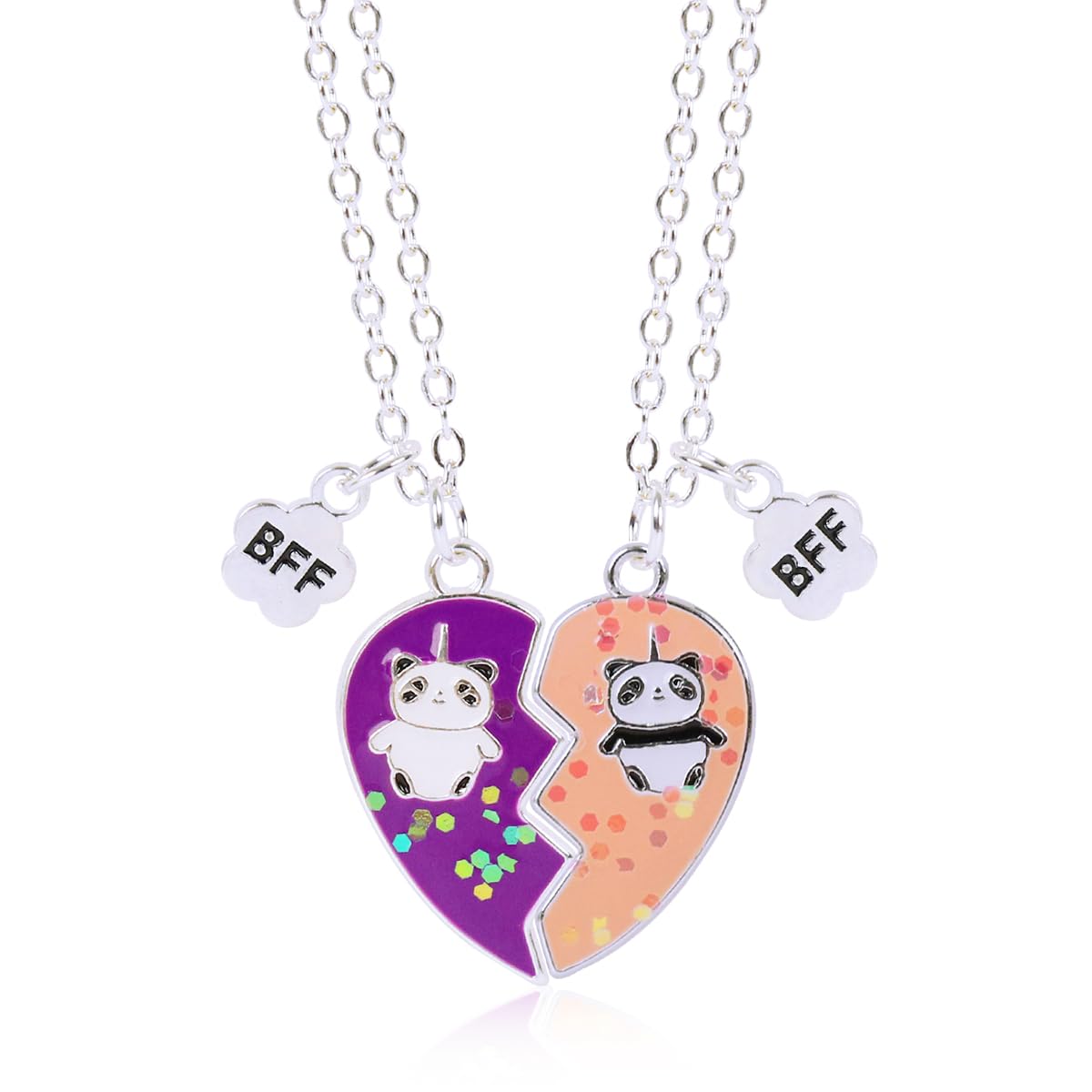 Zibuyu Necklace for Girls featuring Heart-Shaped BFF Panda Pendants | 2 Pcs Friendship Gift