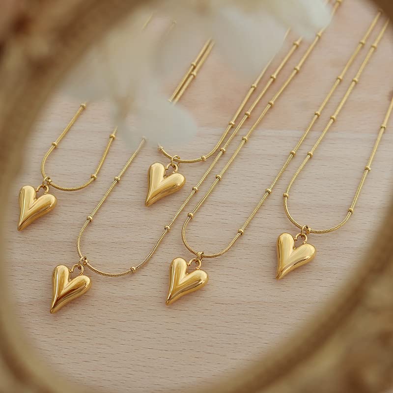 ZIBUYU® Golden Heart Necklace for Women Y2K Style Slim Chain Collarbone Pendant Alloy Jewelry Gift Her Birthday Anniversary Valentines Day 2PCS